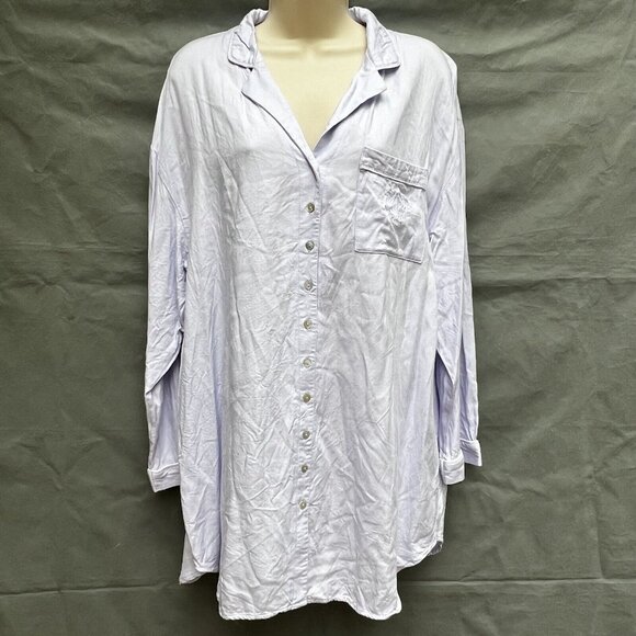 Eileen West Size Medium Light Purple Long Night Shirt Button Front Collared - Picture 1 of 6